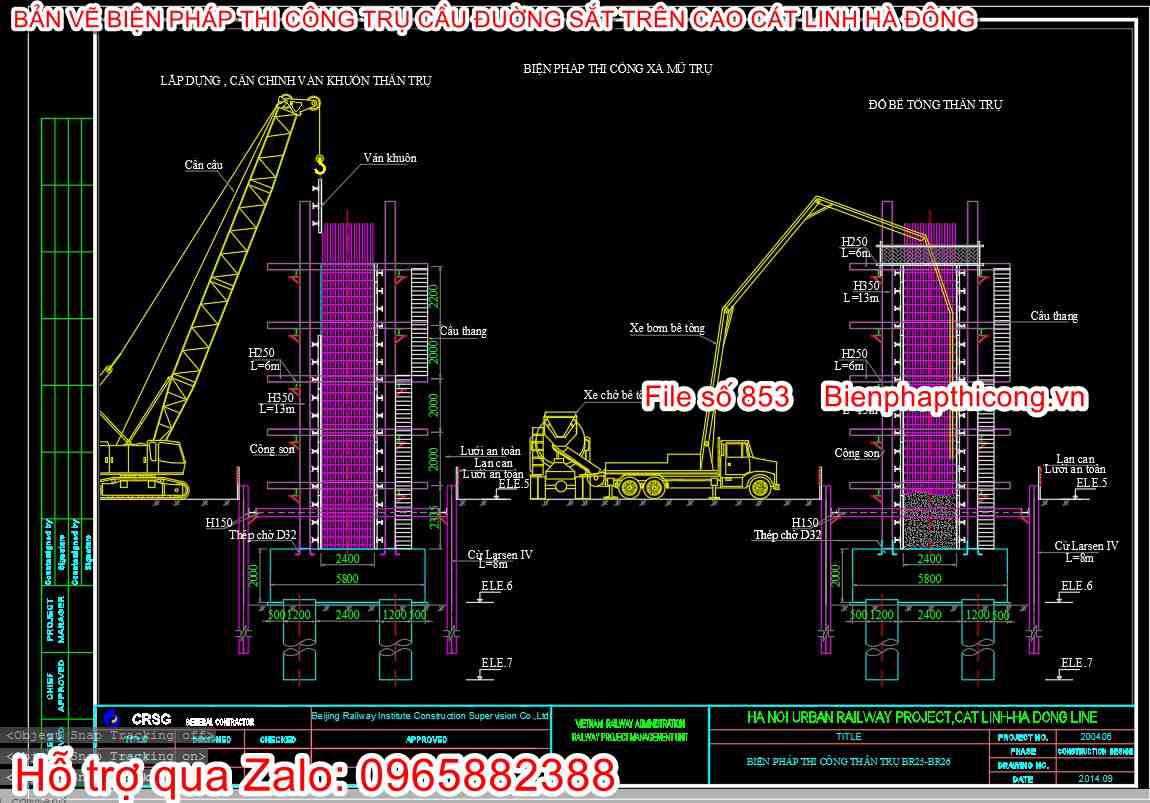 Bản vẽ biện pháp tổ chức thi công xà mũ trụ.
