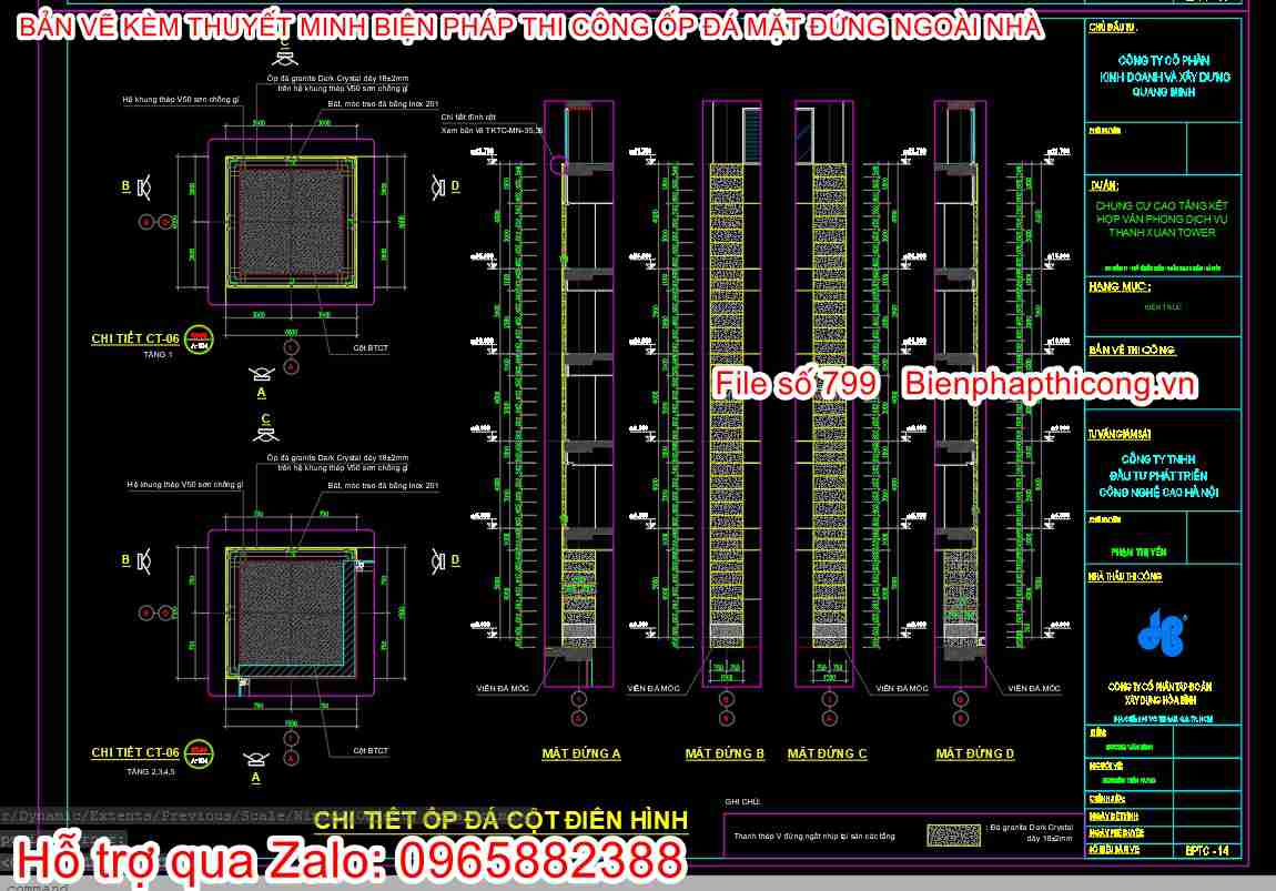 Bản vẽ bptc chi tiết ốp đá cột điển hình.