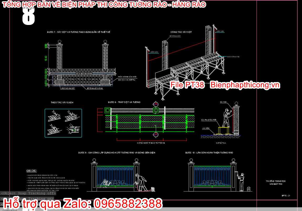 Bản vẽ bptc lắp dựng hoa sắt tường rào.