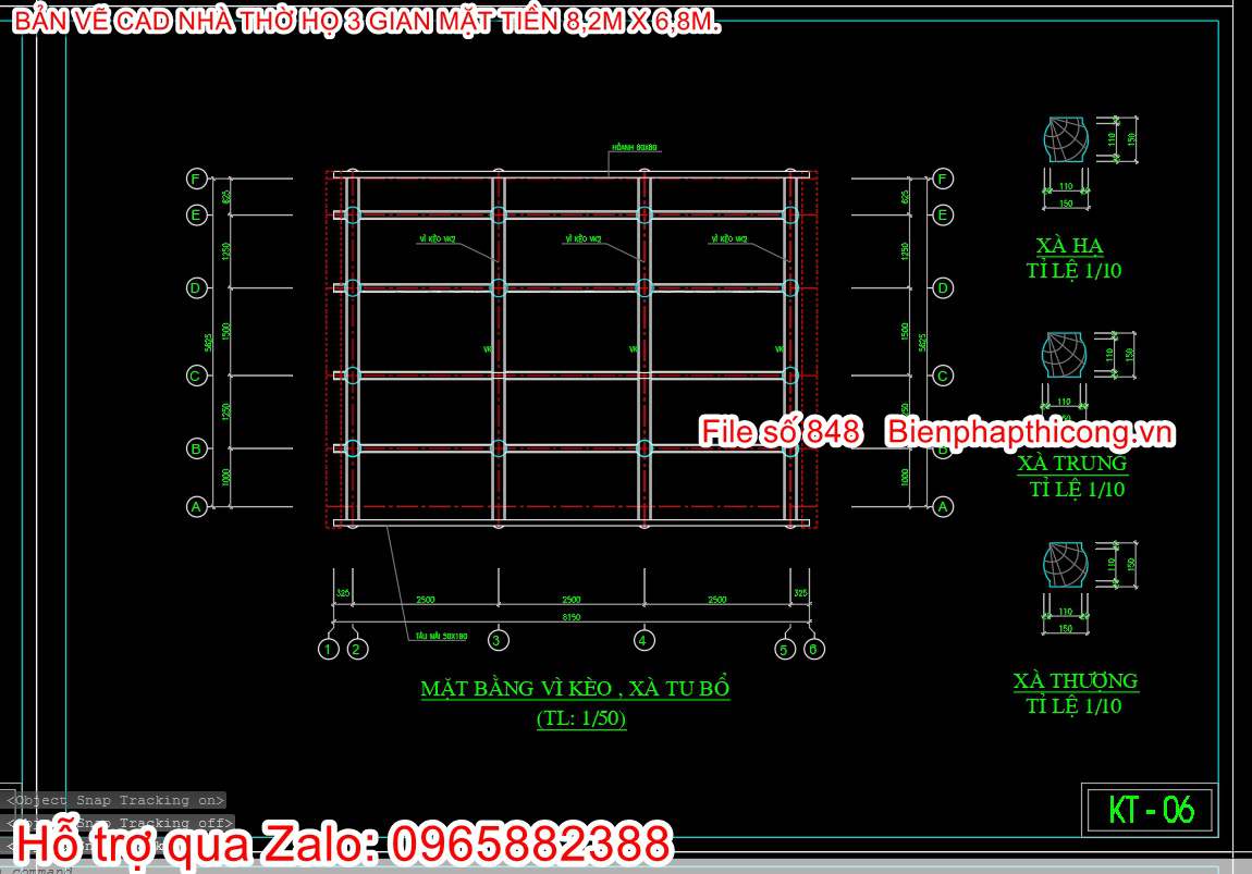 Mặt bằng vì kèo, xà tu bổ cad.