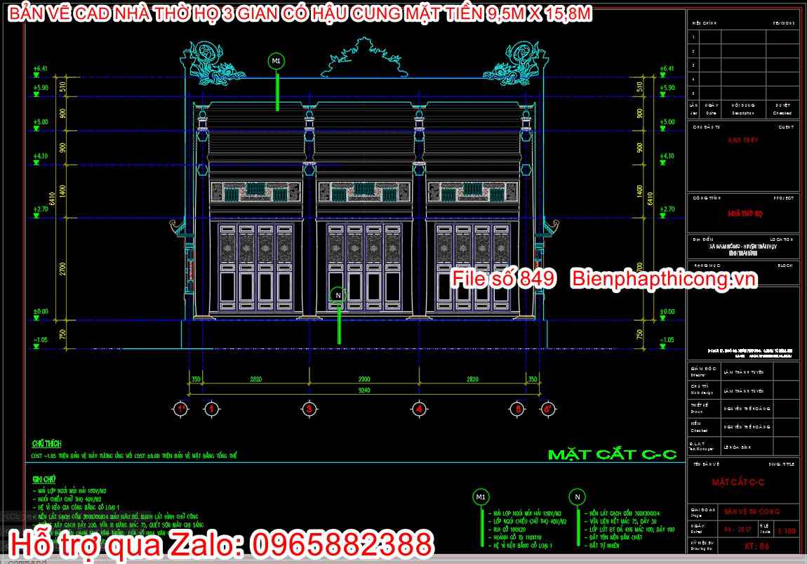 Bản vẽ mặt cắt nhà thờ họ cad.