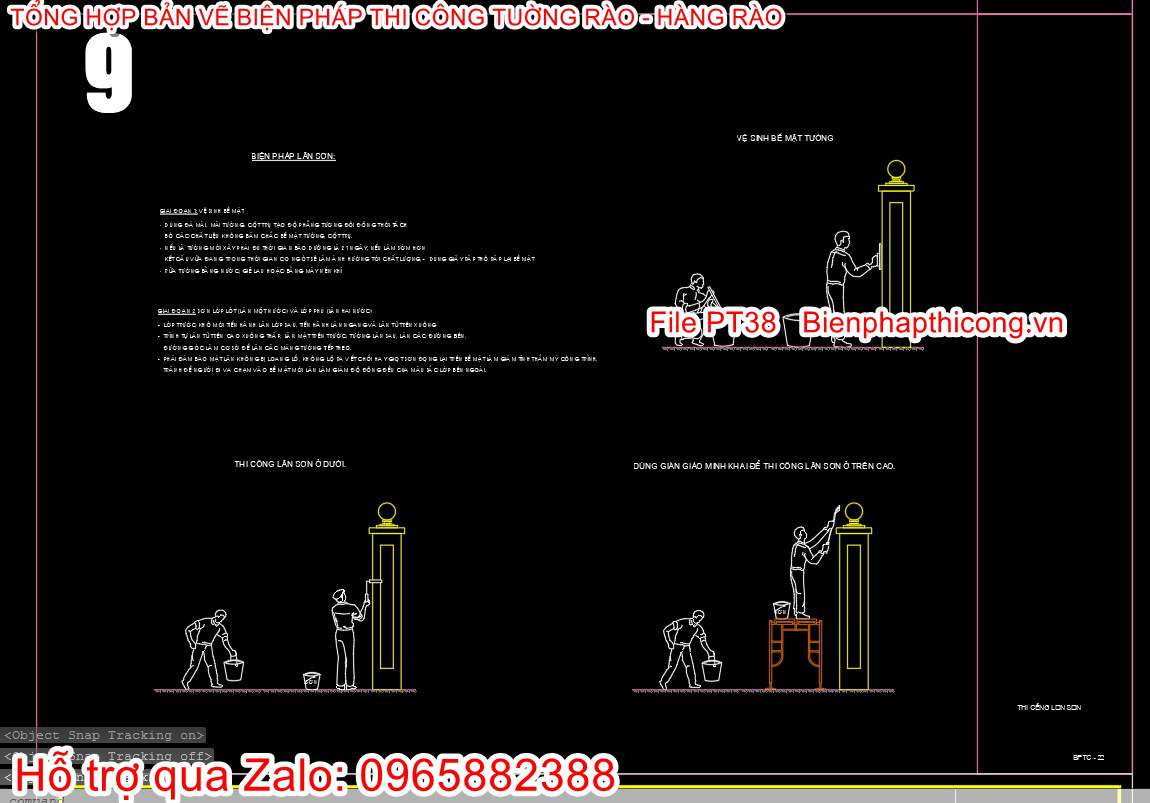 Bản vẽ bptc lăn sơn tường rào cad.