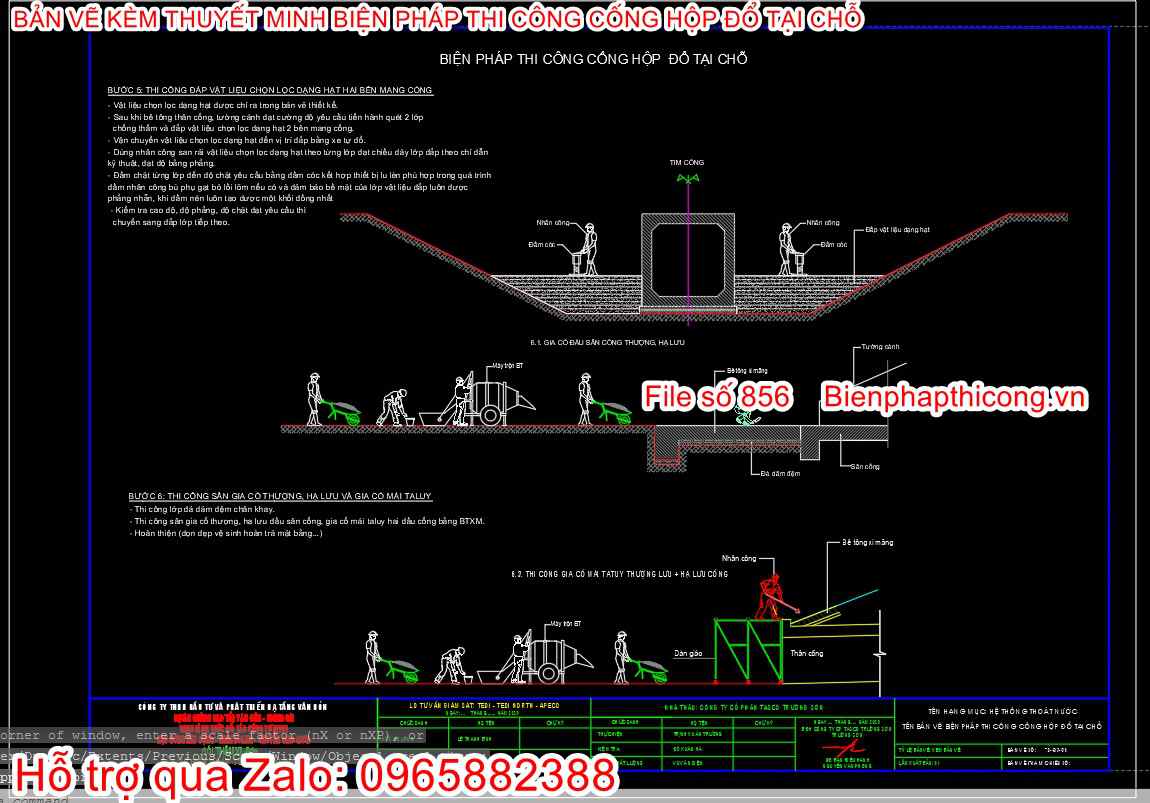 Bản vẽ biện pháp thi công cống hộp đổ tại chỗ.
