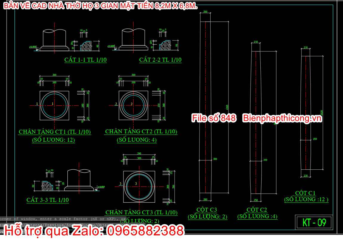 Bản vẽ chi tiết cột nhà thờ họ cad.