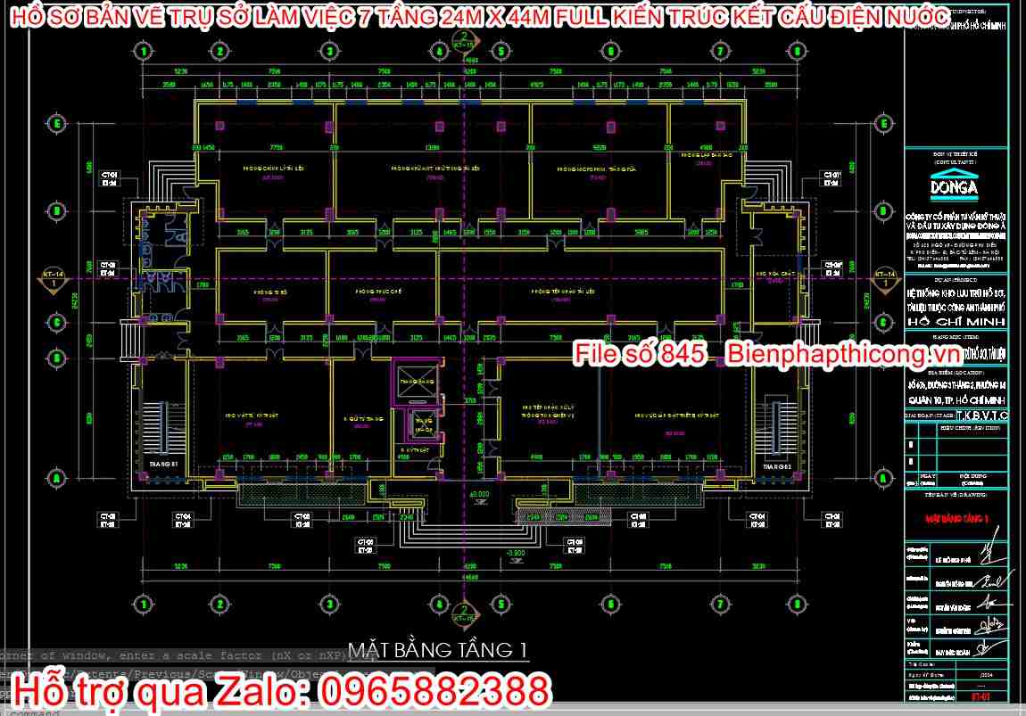 Bản vẽ mặt bằng trụ sở làm việc 7 tầng cad.