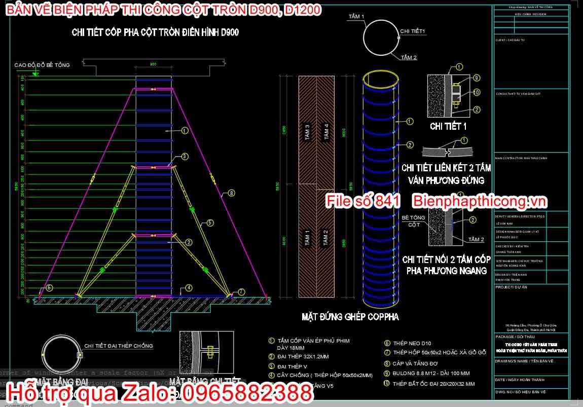 Bản vẽ bptc cột tròn D900.