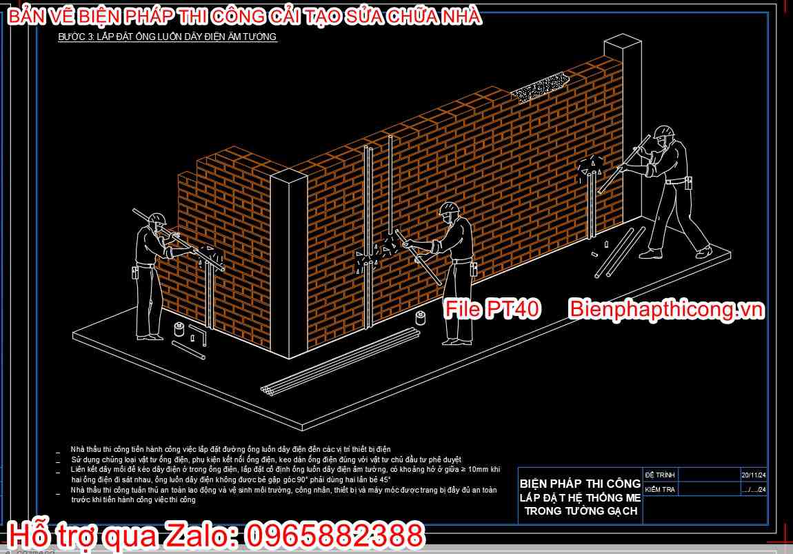 Lắp đặt ống luồn dây điện âm tường.
