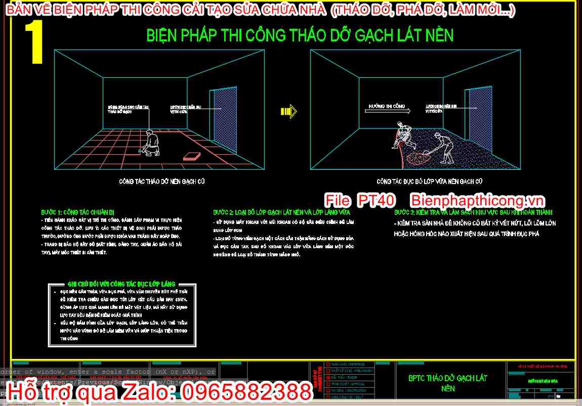 Biện pháp thi công tháo dỡ gạch lát nền cad.