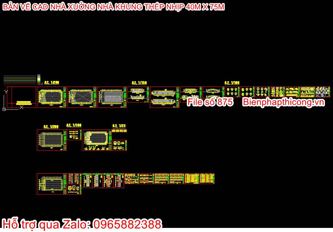 Bản vẽ thiết kế nhà xưởng nhịp 40m x 75m full.