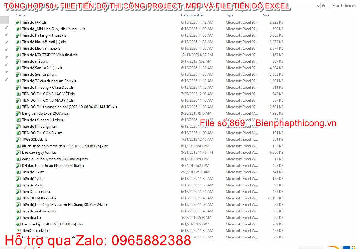 Thư mục tổng hợp các file tiến độ thi công excel và project mpp