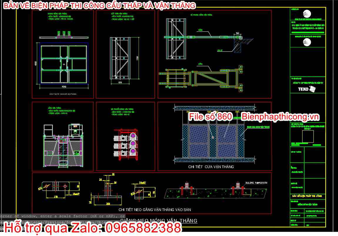 Chi tiết neo giằng vận thăng vào sàn.