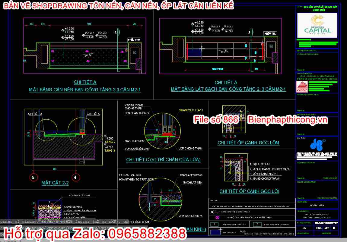 Mặt bằng cán nền ban công, lát nền, lát gạch shopdrawing.