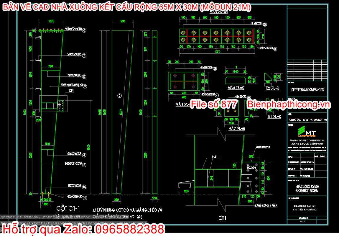 Bản vẽ chi tiết cột nhà xưởng.