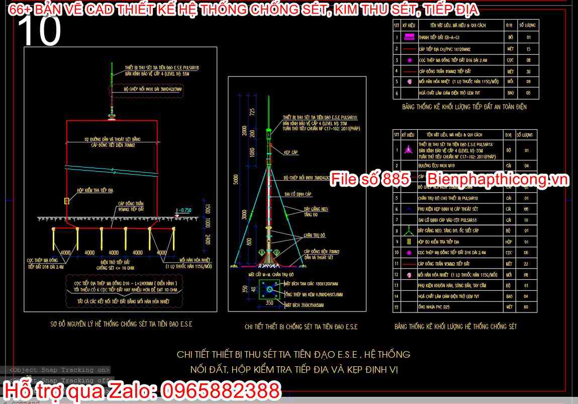 Mẫu bản vẽ kim thu sét cad.