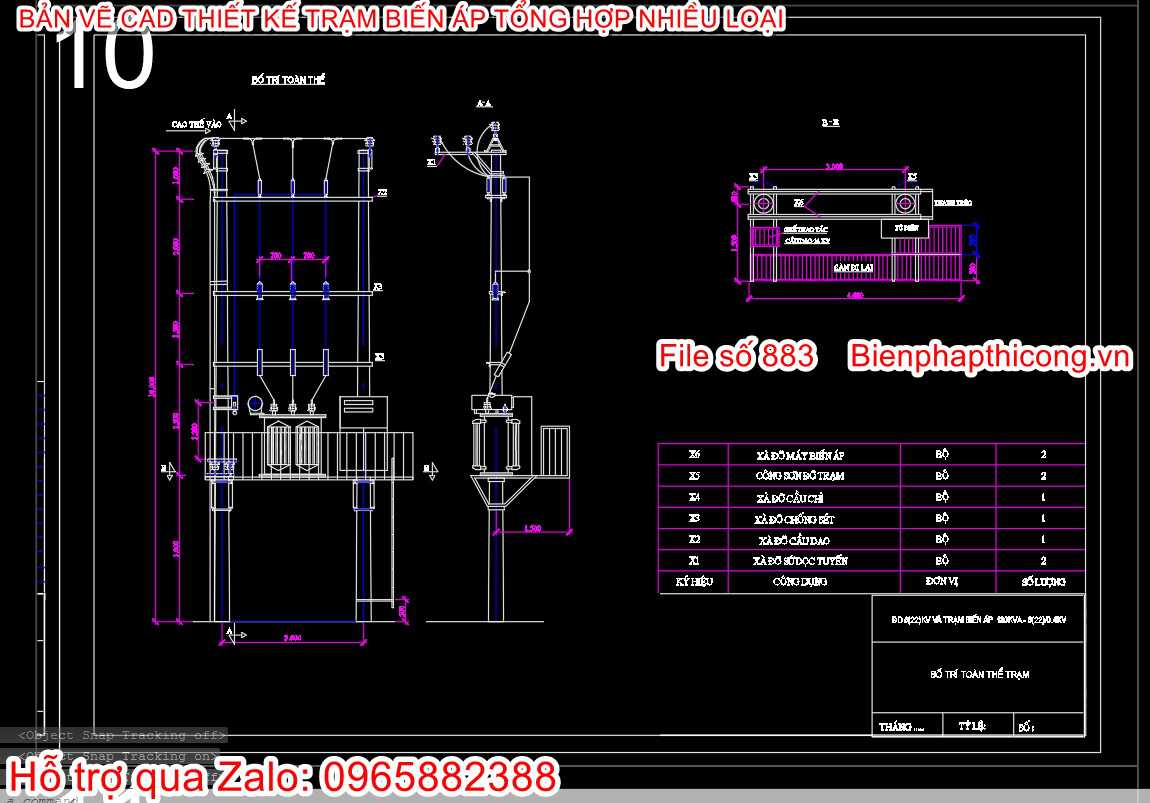 Tải bản vẽ cad trạm biến áp treo.