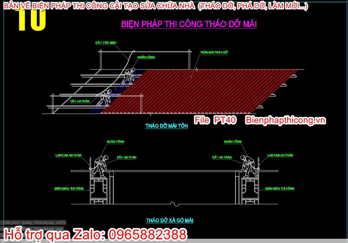 Bản vẽ cad biện pháp thi công tháo dỡ mái.