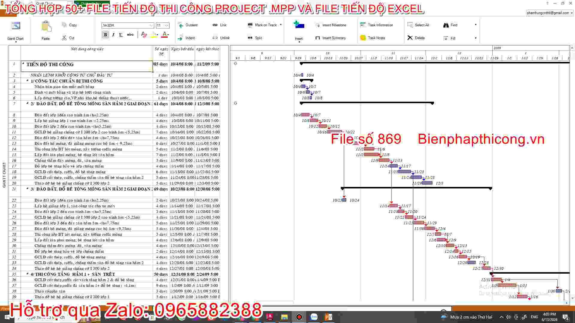 Tải file tổng hợp bảng tiến độ thi công hay.