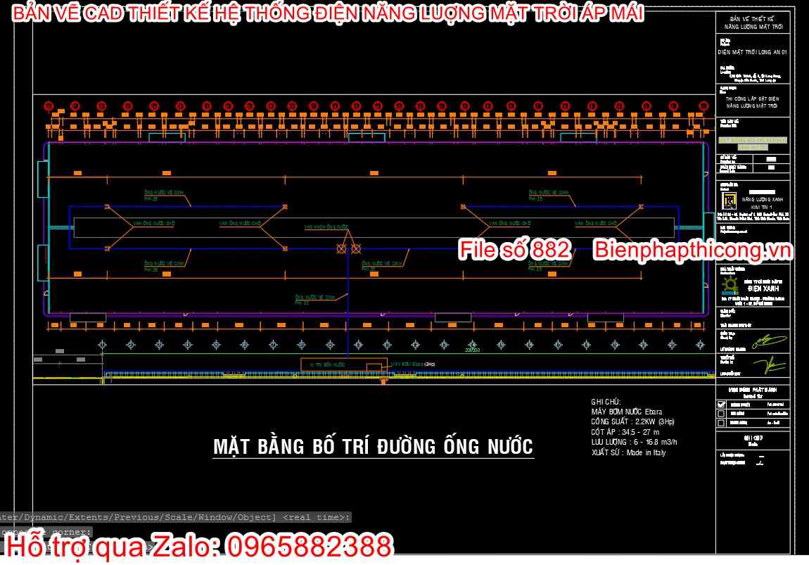 Mặt bằng bố trí đường ống nước điện năng lượng mặt trời.