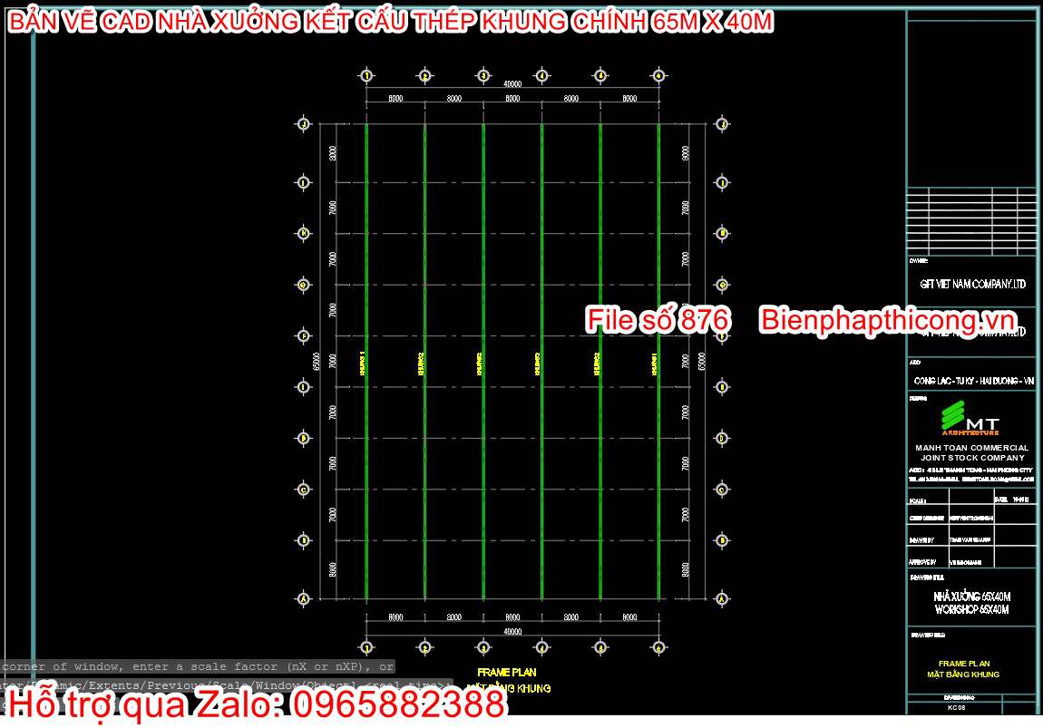 Mặt bằng khung nhà xưởng 65m.