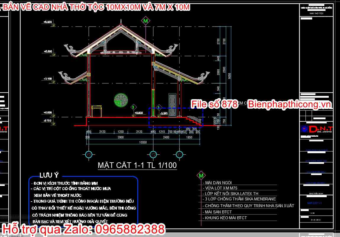 File cad mặt cắt nhà thờ họ đẹp.