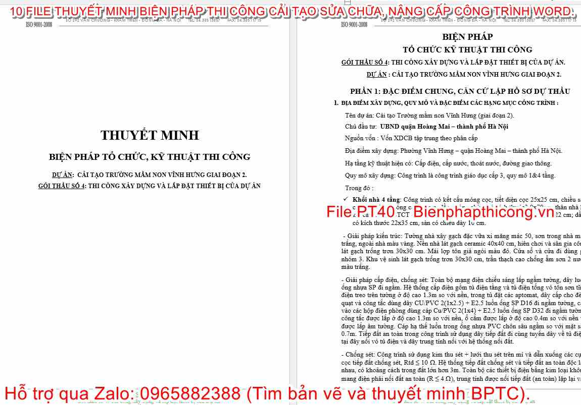 Biện pháp tổ chức thi công trường mầm non.