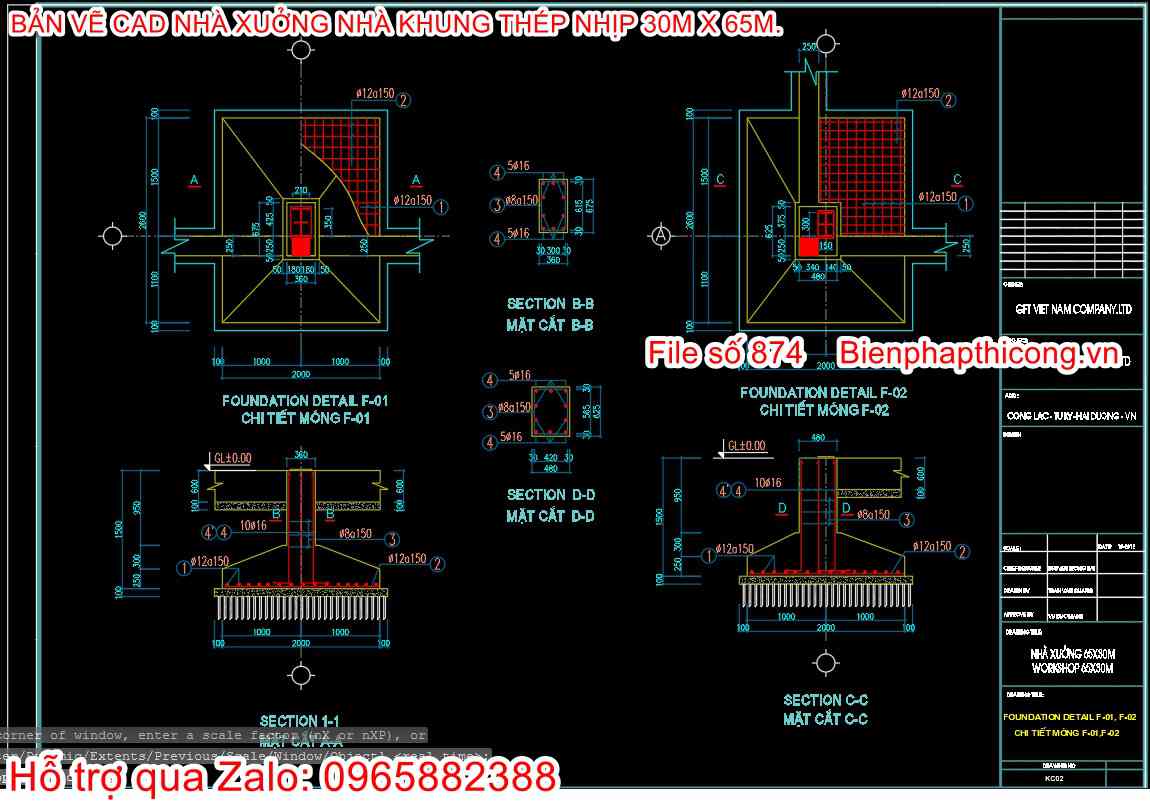 Bản vẽ thiết kế chi tiết móng đơn nhà xưởng cad.