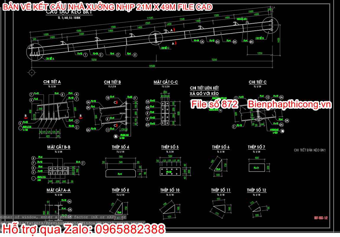 Bản vẽ chi tiết cột kèo nhà xưởng.