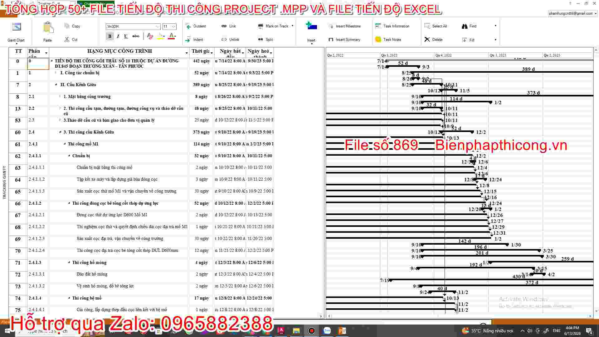 Tải file tổng hợp bảng tiến độ thi công hay.