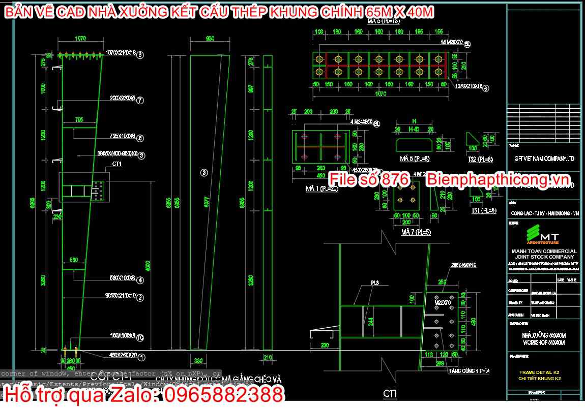 Bản vẽ thiết kế chi tiết cột nhà xưởng.