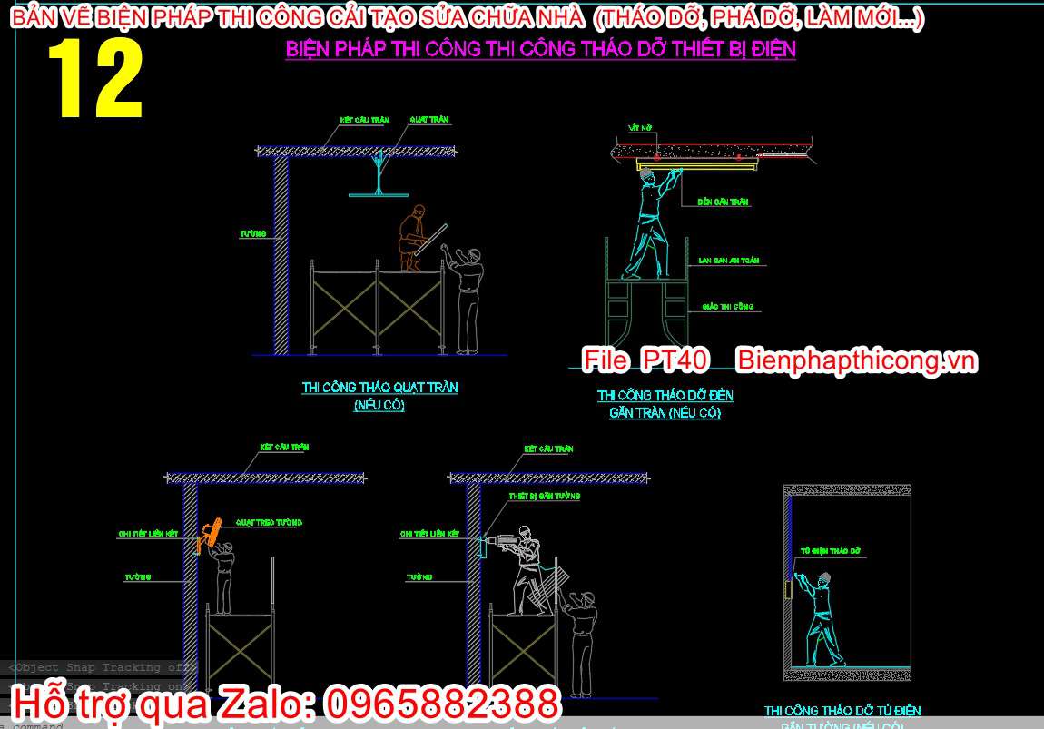Bản vẽ cad biện pháp thi công tháo dỡ thiết bị điện.