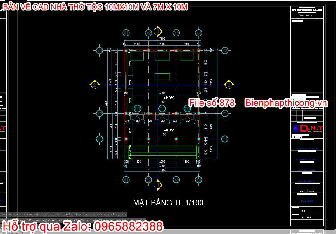 File cad nhà thờ họ 7m x 10m.