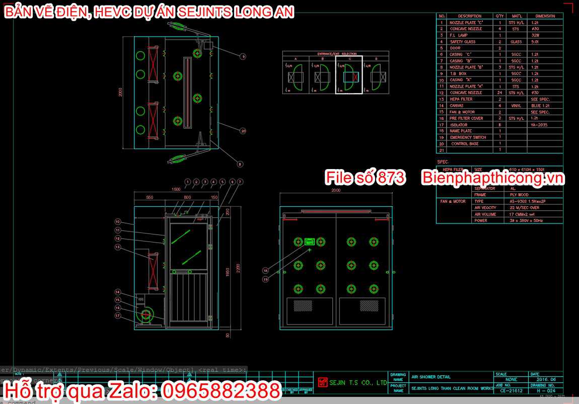 Bản vẽ cad air shower detail.