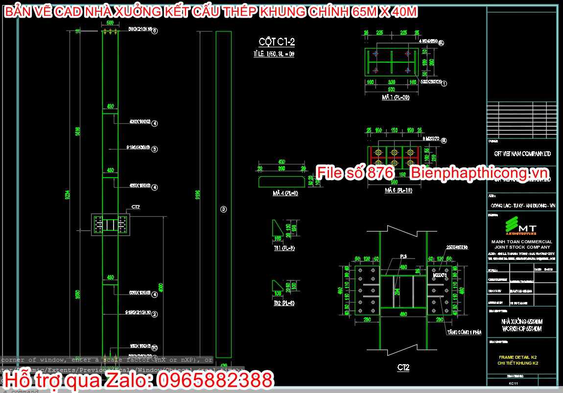 Thiết kế chi tiết khung cột kèo nhà xưởng cad.