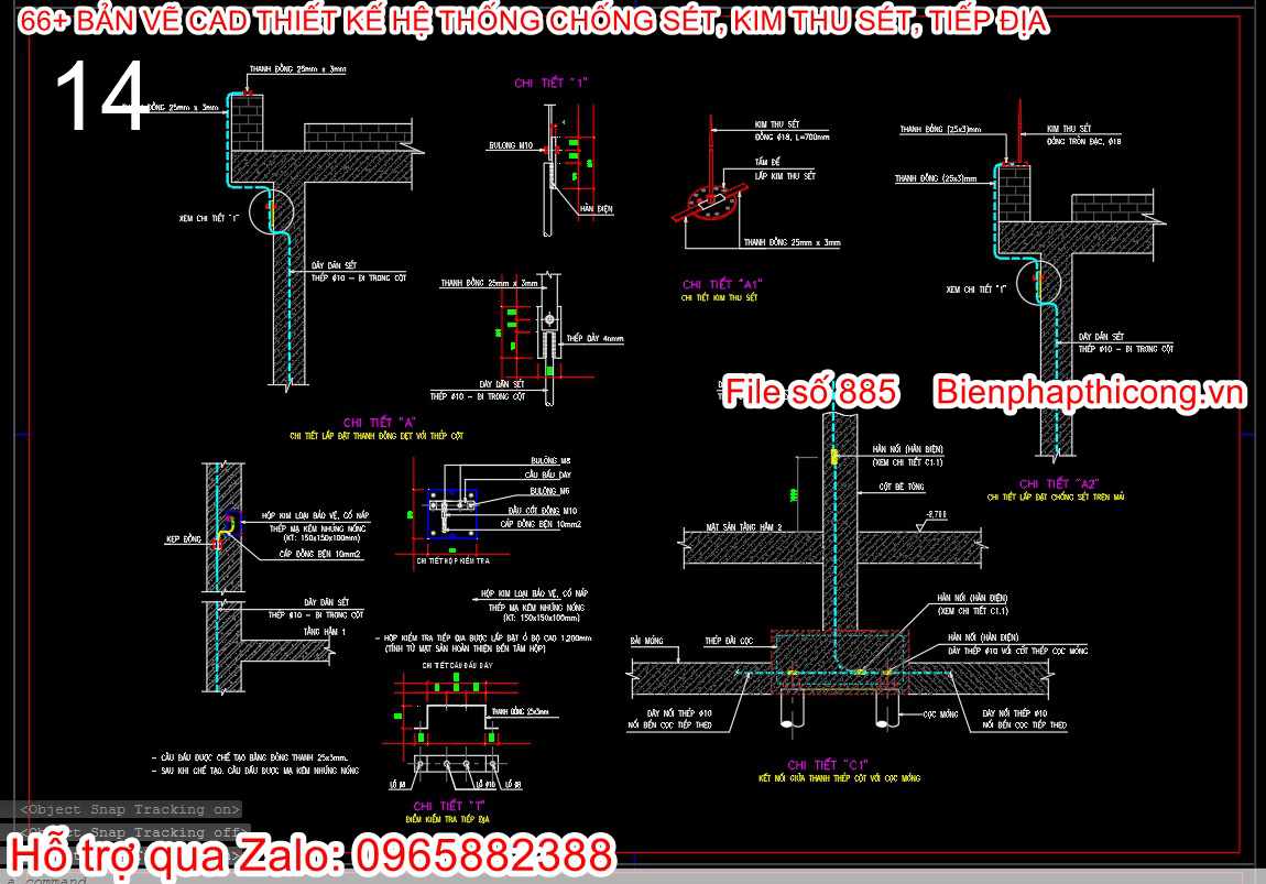 File cad hệ thống tiếp địa trường học.