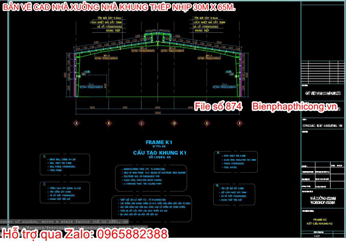 File thiết kế chi tiết khung kèo nhà xưởng nhịp 30m.