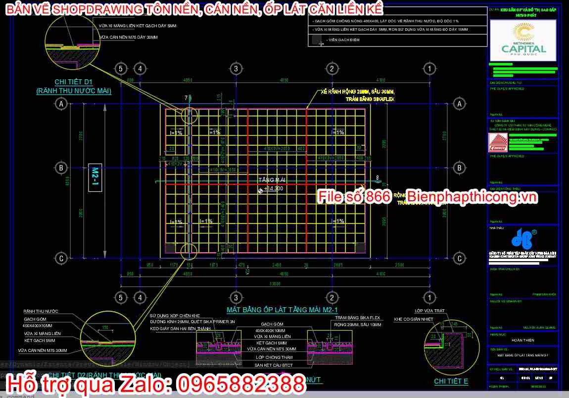 Mặt bằng ốp lát tầng mái cad.
