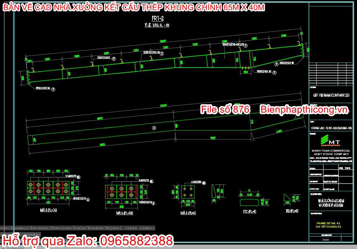 Bản vẽ cad khung kèo chi tiết nhà xưởng.