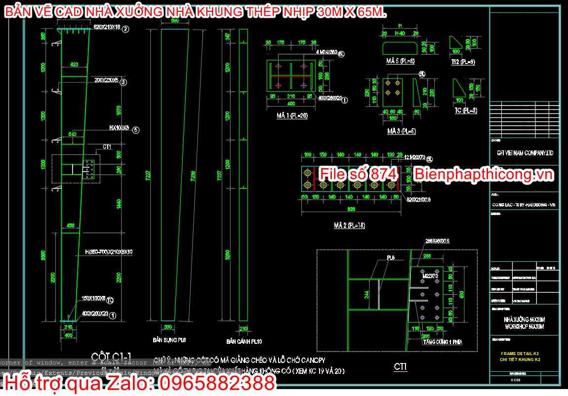 Bản vẽ thiết kế cột nhà xưởng.