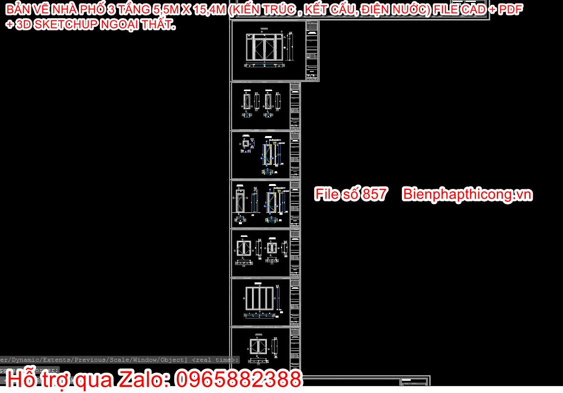 Bản vẽ thiết kế cửa nhà ống 3 tầng đẹp.