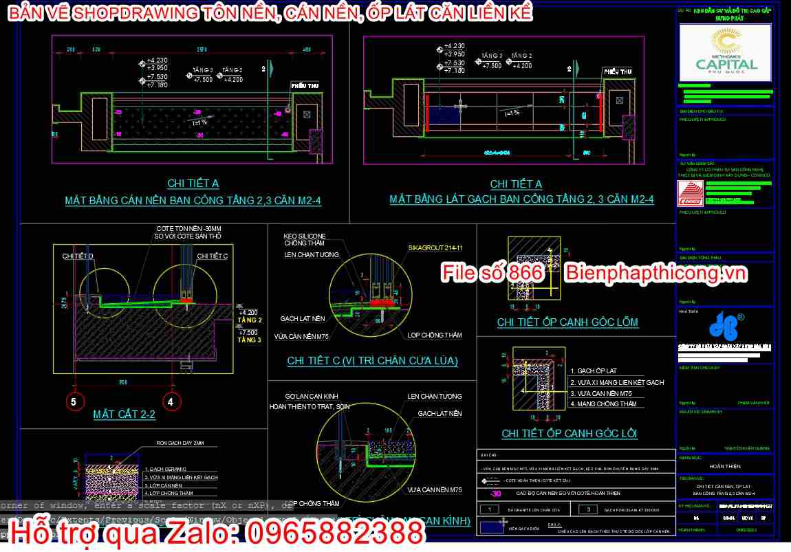Mặt bằng cán nền ban công shopdrawing.