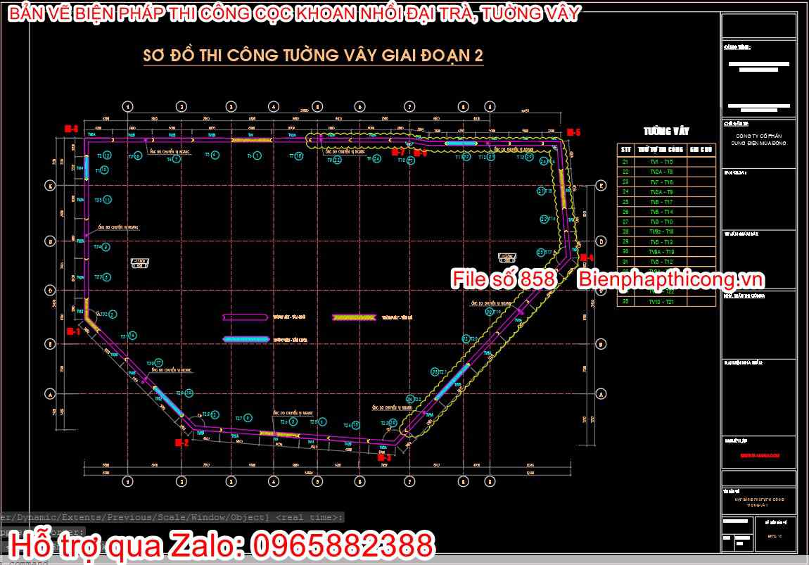 Bản vẽ bptc sơ đồ thi công tường vây.
