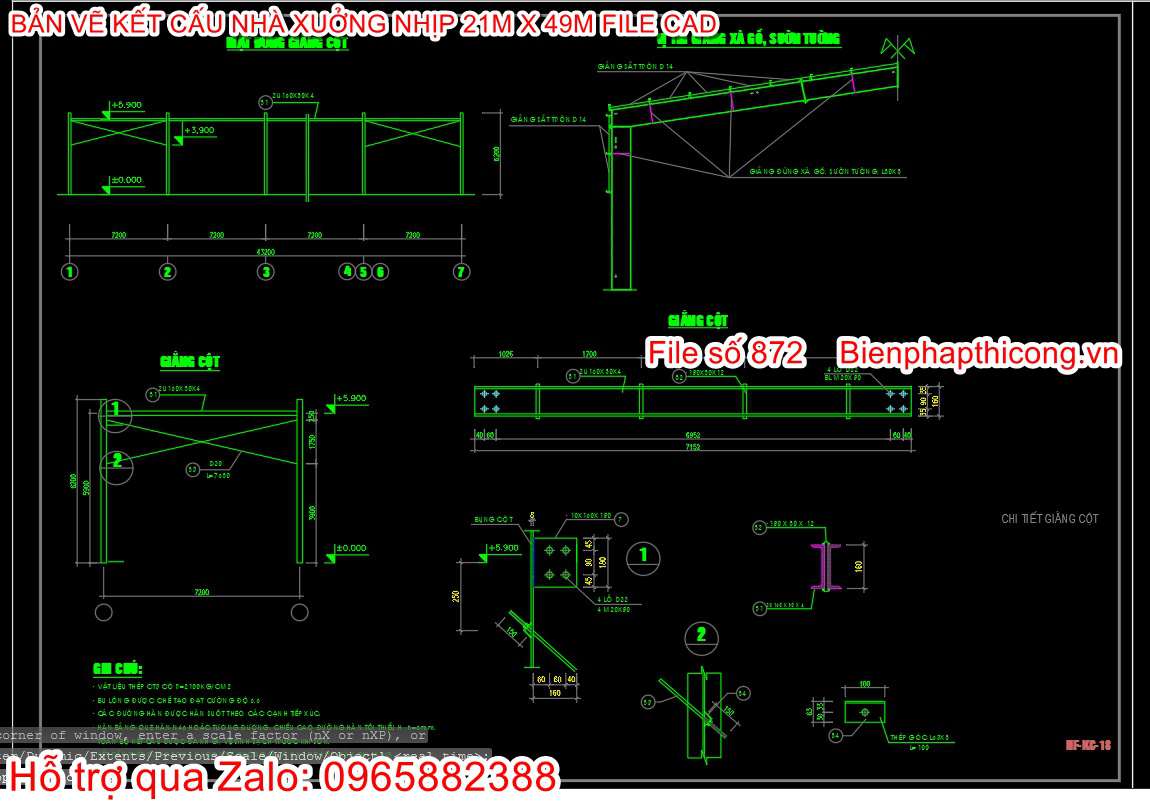 Bản vẽ chi tiết nhà xưởng nhịp 21m x 49m.