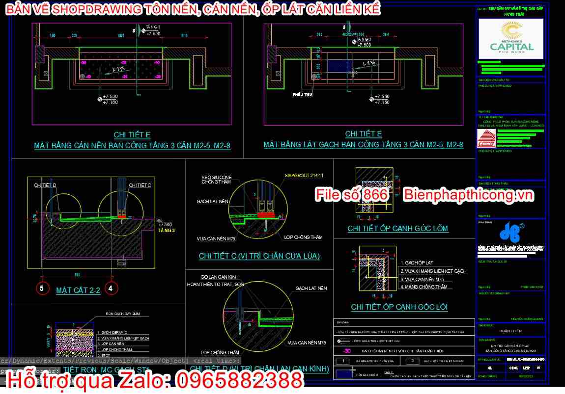Mặt bằng cán nền ban công shopdrawing.