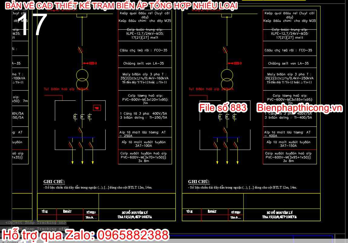 Bản vẽ cad sơ đồ nguyên lý trạm biến áp.
