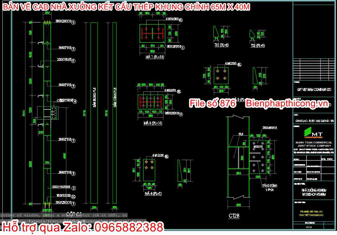 Mẫu bản vẽ cad cột nhà xưởng.