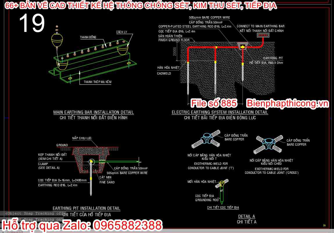 Mẫu bản vẽ autocad hệ thống tiếp địa hay.