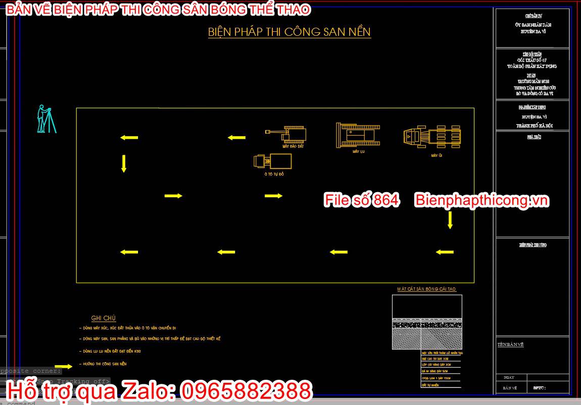 Bản vẽ biện pháp thi công san nền sân bóng cad.