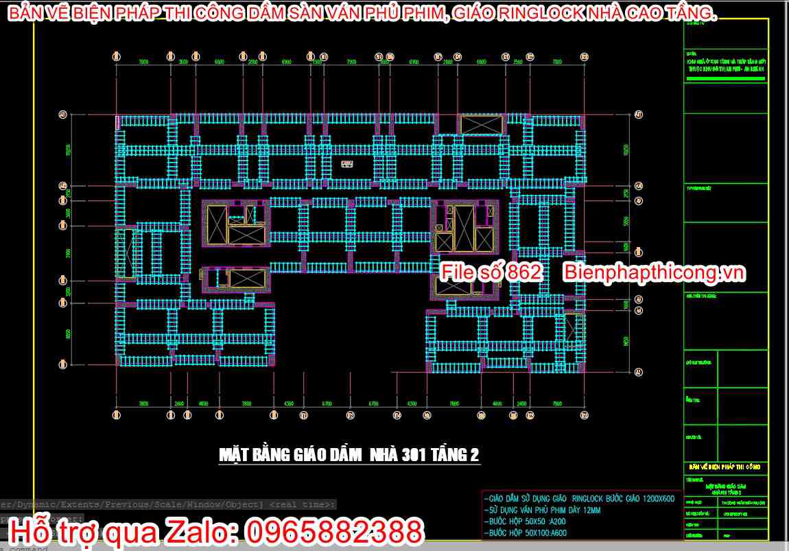 Bản vẽ biện pháp thi công ván khuôn dầm sàn ván phủ phim.