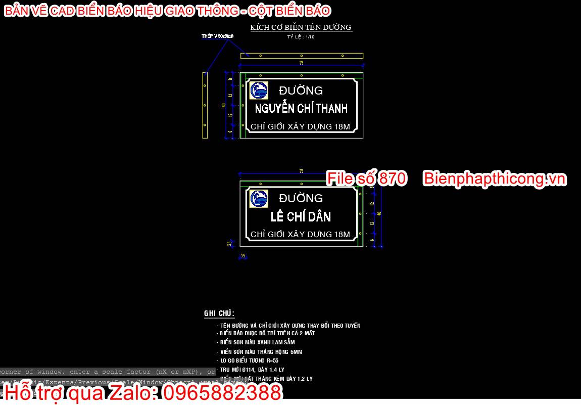 Bản vẽ chi tiết biển tên đường cad.