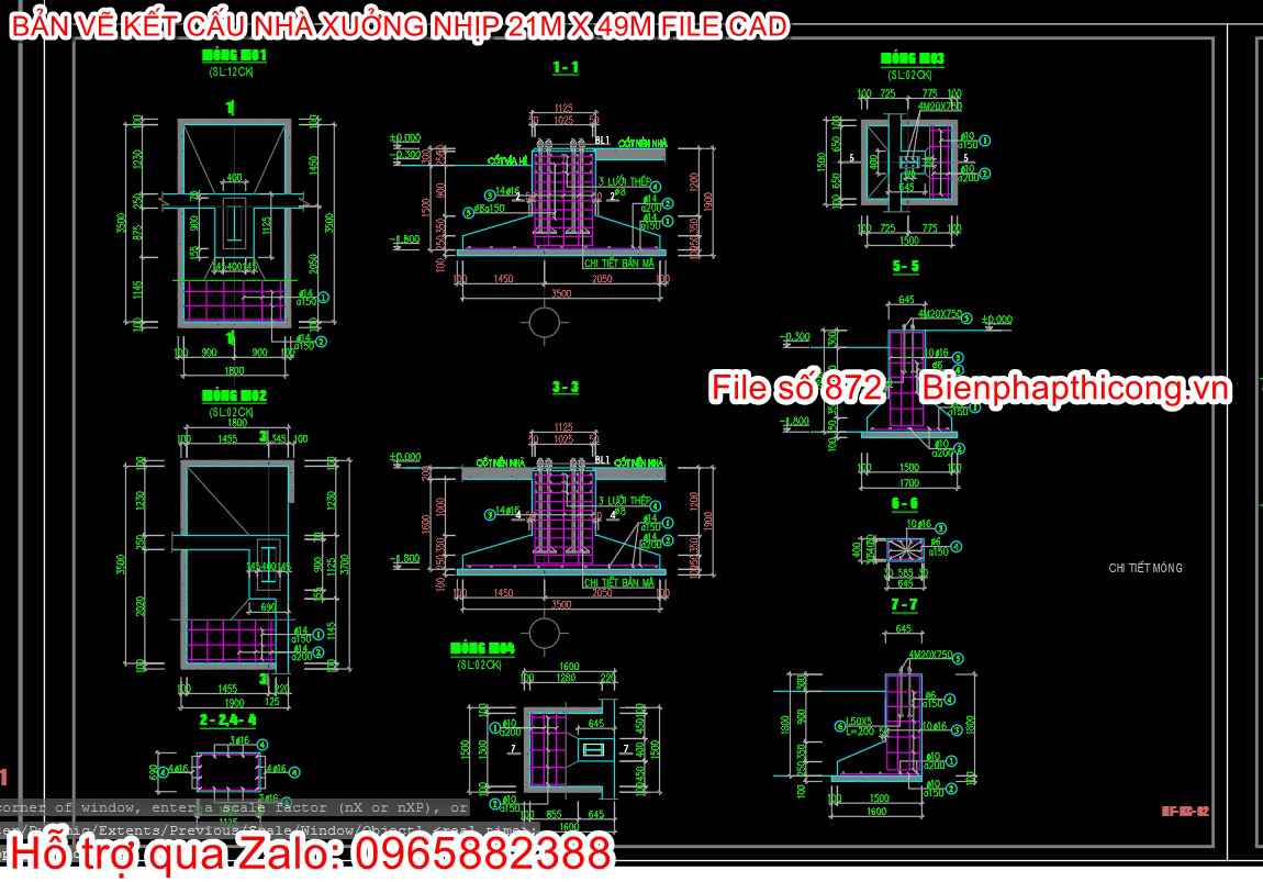 Bản vẽ chi tiết móng đơn nhà xưởng kết cấu thép.